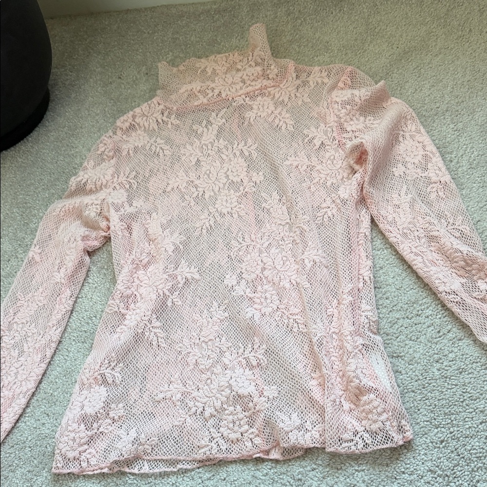 Free people Women's Lace Mock Neck Long Sleeve Top — Pink